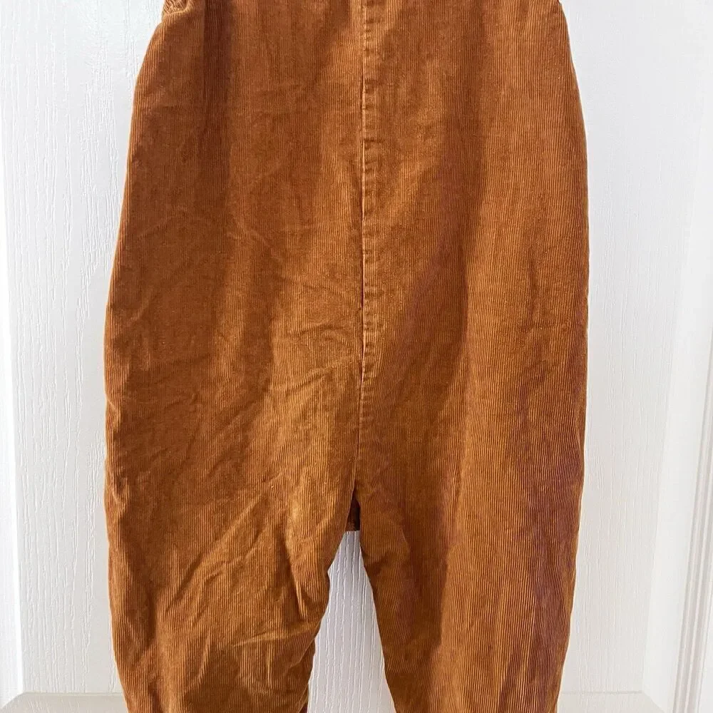 Baby Boden Badger Fox Applique Brown Corduroy Dungaree Overalls SZ 18-24 Months